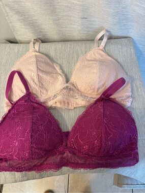 French Connection Lace Bralette Duo in Light Pink & Berry youth XL